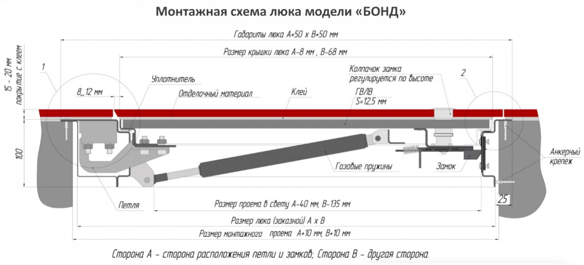 Напольный люк с амортизаторами 800 (петли)*700 БОНД (Ключ/ручка) Напольный люк с амортизаторами 800 (петли)*700 БОНД (Ключ/ручка)