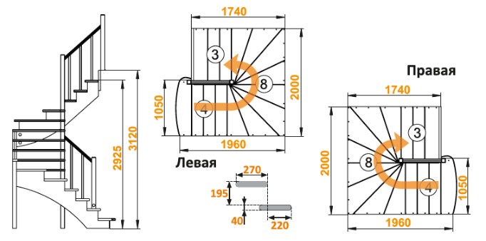 Лестница из сосны К-103м Правая Лестница из сосны К-103м Правая